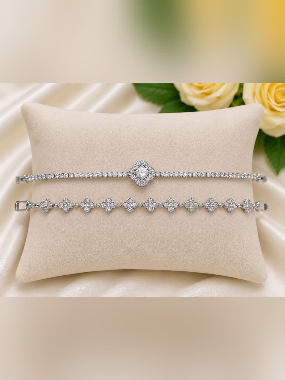 Silver Clover Bracelet Set